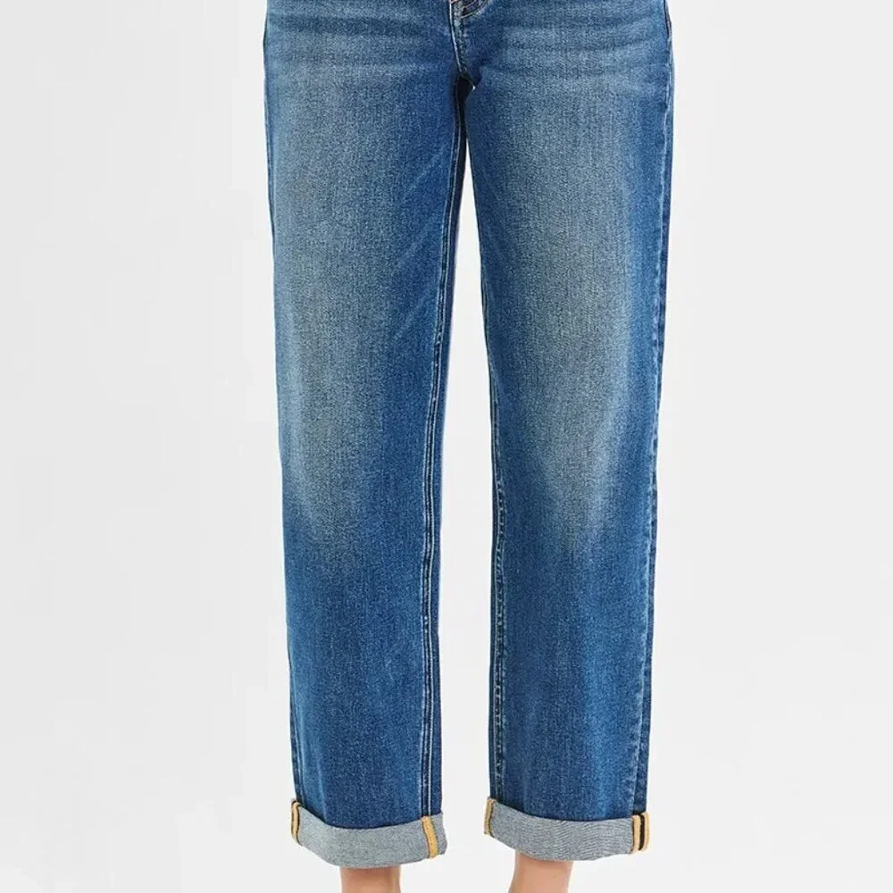 RISEN Full Size‎ Mid Rise Boyfriend Roll Up Jeans Plus Size